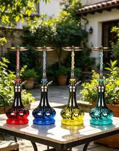 Cachimba de Vidrio de Colores Moderna con Base Metálica para Exhibición en Bares y Salones - Product Image 2
