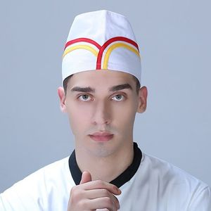 Chef's <b>Hat</b> <b>Flat</b> Top With Red And Black Stripe Unisex Adult For Western Restaurant Bakery Professional Use - Product Image 2