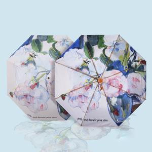 DD1213 parapluies peinture <span class=keywords><strong>haut</strong></span> <span class=keywords><strong>de</strong></span> <span class=keywords><strong>gamme</strong></span> femmes cadeau UV soleil pluie Parasol 3 plis Double face impression fleur <span class=keywords><strong>parapluie</strong></span> - Product Image 6