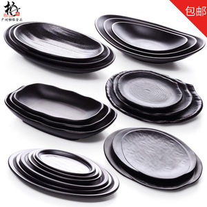 A5 frosted oval plate, black sushi plate, creative hot pot/<b>grill</b> plate, cold dish plate, Japanese imitation porcelain fish - Product Image 2