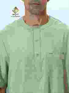 Al Haramain <b>Men's</b> Cotton <b>Thobe</b> Solid Green Short Sleeve Floor Length Modest Prayer Wear Round Neck so amazing - Product Image 3