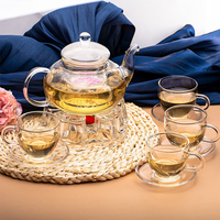 Théière Borosilicate en Verre Transparent avec Infuseur et Réchaud – Ensemble de Tasses à Thé pour Thé en Fleurs, Vente en Gros