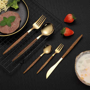 Set di posate effetto legno in acciaio inossidabile 430: coltelli, forchette, cucchiaini, forchettine da tè, coltelli da bistecca e posate per uso quotidiano - Product Image 3