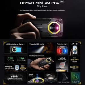 Ulefone Armor Mini 20 Pro Telefono Rugged Android 14 da 4.7 Pollici 8GB+256GB IP68/IP69K MediaTek Dimensity 6300 NFC OTG LTE <span class=keywords><strong>Cellulare</strong></span> - Product Image 2
