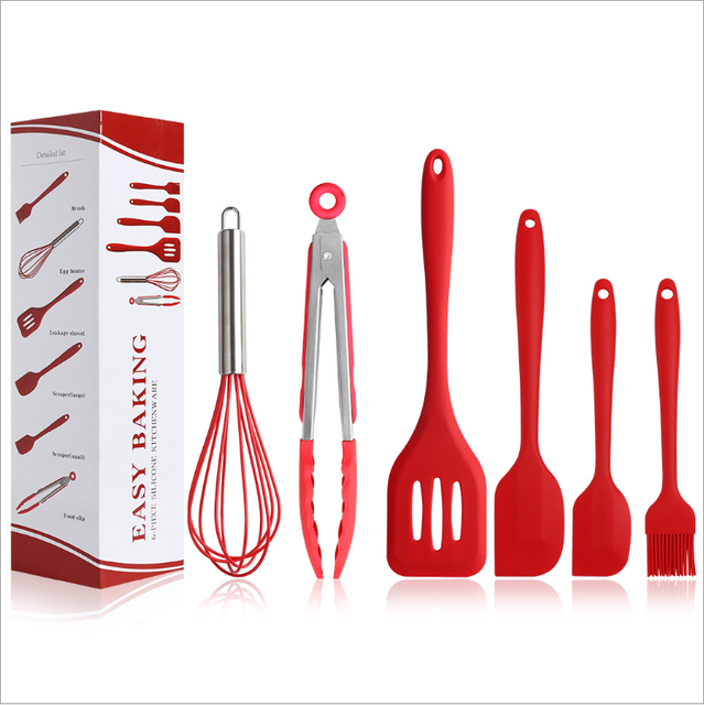New Arrival Custom 6PCS Silicone Kitchen Utensils Set Non-stick Spatula/Tong Heat Resistant Kitchen Accessories/Gadget/Tool