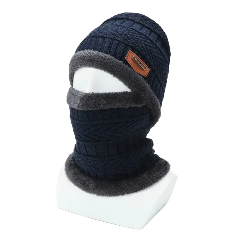 Conjunto de gorro y bufanda de invierno para hombre y mujer, conjunto cálido de lana gruesa forrada, calentador de cuello