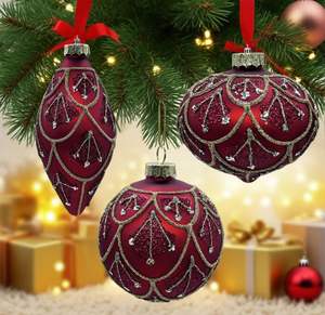 Yüksek kalite 8cm kırmızı cam küre Retro kore tarzı lüks festivali kolye noel ağacı süs kutu ambalaj içinde - Product Image 1