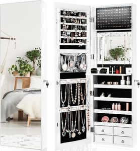 <span class=keywords><strong>Armoire</strong></span> à <span class=keywords><strong>bijoux</strong></span> murale/portable en bois moderne avec bande LED, miroir intégré, plateau cosmétique rabattable, 4 tiroirs, grand rangement - Product Image 5
