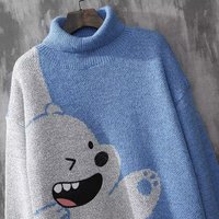 Automne dessin animé motif chaud ample col haut pull en tricot pull décontracté pull pour hommes