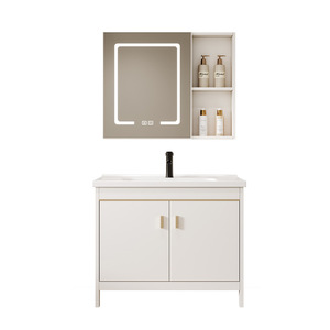Meuble de salle de bain suspendu intelligent avec lavabo intégré en céramique, sur pied - Product Image 5