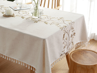 Nappe carrée épaisse multi-tailles Bingfeng, anti-poussière, avec pompons, en lin et polyester