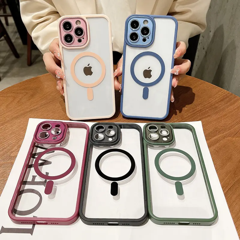luxury magnetic wireless charge phone case for iphone 14, for iphone 14 pro max hard clear pc case metal