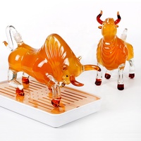 Bouteille en verre borosilicate de luxe 1000 ml, design unique avec motif de taureau, carrée, pour tequila, vodka, brandy, diffuseur