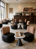 Ensemble de canapés modernes pour café et salon, mobilier de restaurant, tabouret individuel en cuir noir avec table d'appoint en marbre, ensemble de sièges pour café