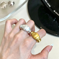 Großhandel Messing Echtvergoldeter Statement-Ring für Damen Ovaler Gebürsteter Strukturierter Massiver Offener Verstellbarer Ring Vintage Geschenk-Schmuck