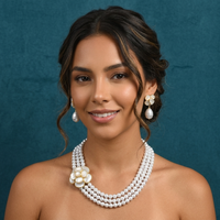 Ensemble de bijoux vintage 2 pièces/ensemble, collier élégant en perles, boucles d'oreilles pendantes en perles de camélia, bijoux de mariage pour la mariée, Conjunto De Joyas