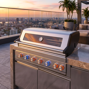 Parrilla de Gas Integrada con Tapa de Vidrio, 7 Quemadores Infrarrojos Traseros, Acero Inoxidable, <span class=keywords><strong>Cocina</strong></span> Exterior, Barbacoa, Perilla LED, Luz Halógena, Cúpula de Convección - Product Image 1