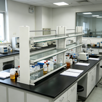 Étagère de laboratoire commerciale moderne en forme de losange avec garde-corps en acier, îlot de laboratoire, étagère de banc de travail, station de test pour écoles et hôpitaux