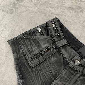 Streetwear personnalisé <span class=keywords><strong>noir</strong></span> <span class=keywords><strong>ciré</strong></span> cargo Hot Jorts en <span class=keywords><strong>jean</strong></span> Shorts pour femmes - Product Image 4