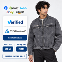 Veste en jean en coton personnalisée pour homme, OEM ODM, faible MOQ, manches longues, col montant, fermeture éclair, design utilitaire, poches zippées, coupe classique