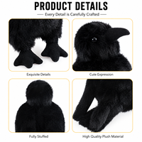 Peluche Corbeau Noir Doux Premium Personnalisé, Jouet en Peluche Corbeau Réaliste, Poupée Oiseau, Cadeau d'Halloween, Vente en Gros OEM, MOQ 100 PIÈCES