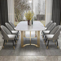 Ensemble de table à manger moderne en marbre artificiel rectangulaire avec base dorée et structure en acier inoxydable pour la salle à manger
