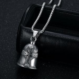 Titanium Steel Viking <b>Cross</b> Bell Pendant Necklace Vintage Nordic Design Gift for Men Women Stainless Steel <b>Chain</b> 3mm 60cm - Product Image 3