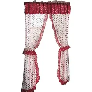 Juego de cortinas Queen Of Hearts, 2,15 m x 2,78 m, panel de encaje de algodón rojo y blanco, disfraz de competición - Product Image 1