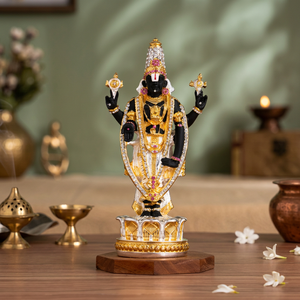 Handmade 24k Gold Silver Plated Tirupati Balaji Venkateswara Idol <b>Religious</b> <b>Statue</b> Tabletop Multi-piece Home Decor Wedding - Product Image 2