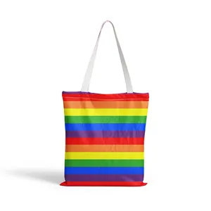 Bolsa de ombro para mulheres, bolsa casual colorida de arco-íris para mulheres, sacola de compras dobrável, de algodão, eco, área externa