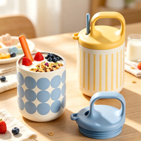 Nouvelle tasse à petit-déjeuner de 500 ml avec cuillère intégrée, en acier inoxydable 316 à l'intérieur et 304 à l'extérieur, tasse isotherme portable pour lait en poudre, soupe, avec couvercle en silicone PP