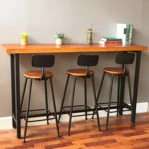 Mesa de Bar larga y estrecha de madera sólida, combinación Simple de Metal, pierna alta, Estilo Vintage americano, venta al por mayor