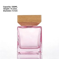 Offre Spéciale – En Stock – Bouteille en Verre Carrée de 500 ml pour Diffuseur à Bâtonnets Sans Flamme avec Couvercle en Bois Naturel – Contenant Vide pour Parfum d'Intérieur