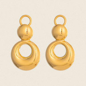Pendientes <span class=keywords><strong>de</strong></span> Calabaza Doble en Acero Inoxidable con Baño <span class=keywords><strong>de</strong></span> Oro 18K PVD, Diseño Geométrico para Mujer, Versátiles, Elegantes y Modernos para Uso Diario - Product Image 2