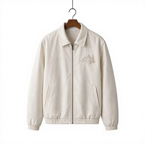 <b>Men's</b> Orange <b>Bomber</b> <b>Jacket</b> Solid Color Stand Collar Zipper Closure Embroidery Mountain Design Casual Autumn Wear - Product Image 3