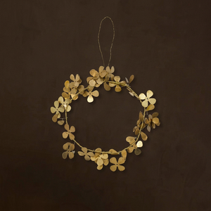 Guirnalda Decorativa Redonda de Flores Metálicas Doradas, Hecha a Mano, Estilo Glamuroso, Adorno Navideño sin Iluminación, Paquete Individual - Product Image 1