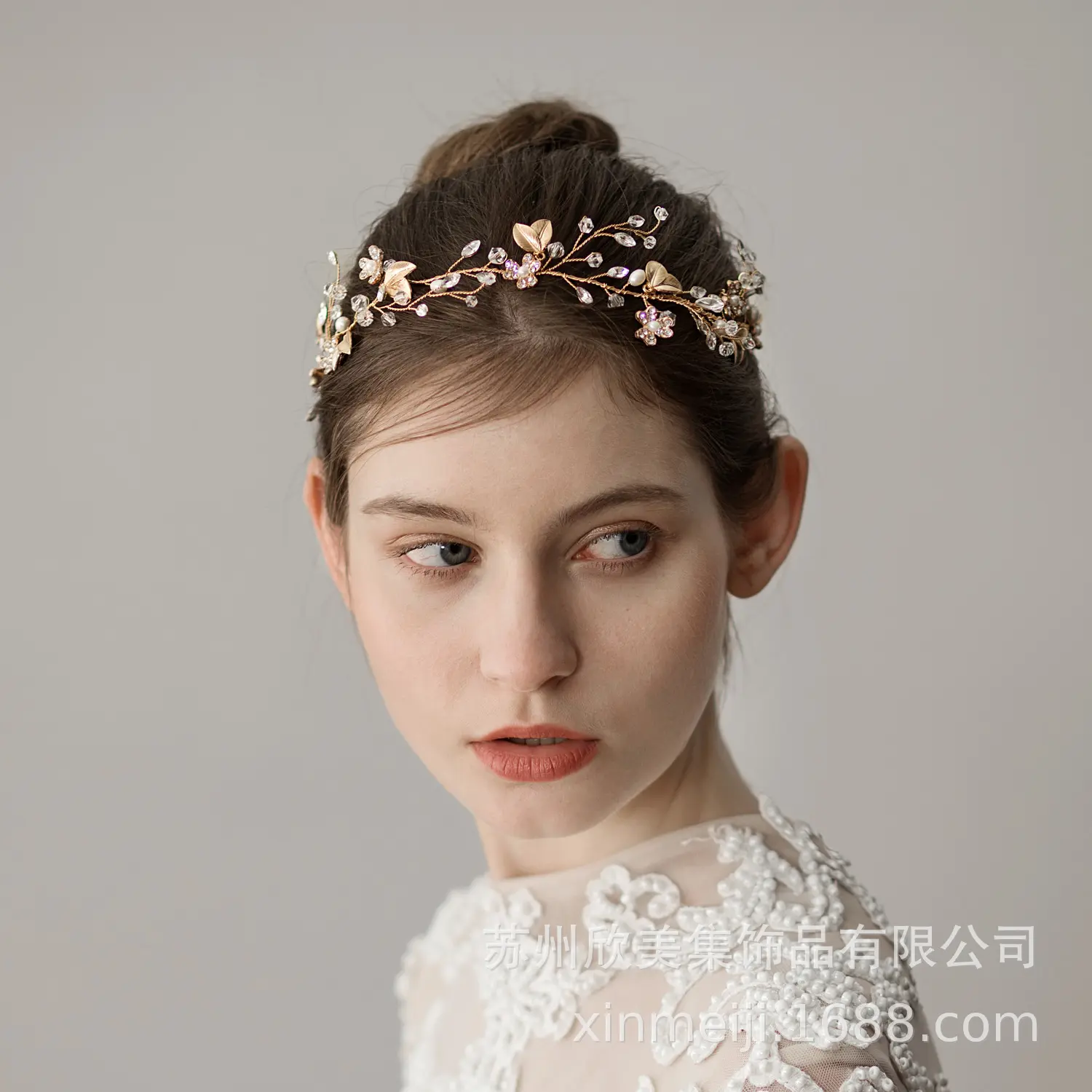 HY 2312 O349 Sweet Crystal Branch Bridal headwear Natural style Gold leaf bridal headband wedding accessories