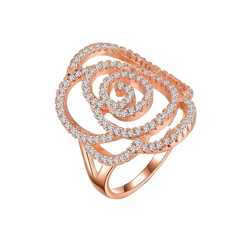 Venda quente design de rosas mulheres grande anel bijoux em prata jóias de prata esterlina 925