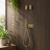 Huagao JK0246 Ensemble de robinetterie de douche électrique carrée de luxe moderne pour salle de bain, garantie 5 ans, double poignée, finition or brossé, douche pluie encastrée