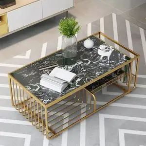 Table basse ronde dorée en marbre, <span class=keywords><strong>de</strong></span> luxe européen, moderne, pour salon et salle d'emballage, meubles <span class=keywords><strong>de</strong></span> <span class=keywords><strong>maison</strong></span>, bout en fer métallique - Product Image 1