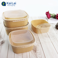 Bols à salade en papier carrés biodégradables à emporter en gros bol en papier rectangle kraft brun bol en papier rectangle jetable