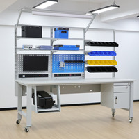 Banco de Trabajo ESD de Alta Resistencia Personalizado, Diseñado para Producción de Ensamblaje de PCB, con Estantes Modulares, Cajones y Accesorios Industriales