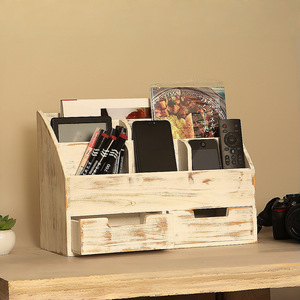 Wooden Storage Rack Rectangle Open Top With Compartments Desktop Organizer For Home Office Use - Product Image 1