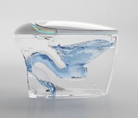 WC intelligent automatique monobloc en forme d'œuf, à poser au sol, bleu, rond, pour salle de bain