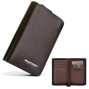 Porte-clés en cuir véritable avec fermeture éclair et emplacements pour cartes, en cuir de vachette brun foncé, pour un usage quotidien - Product Image 5