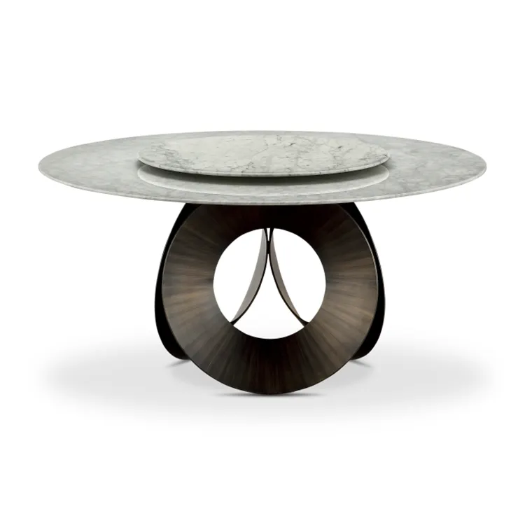 Arden-muebles de restaurante con base de hierro, mesa de comedor redonda de mármol blanco