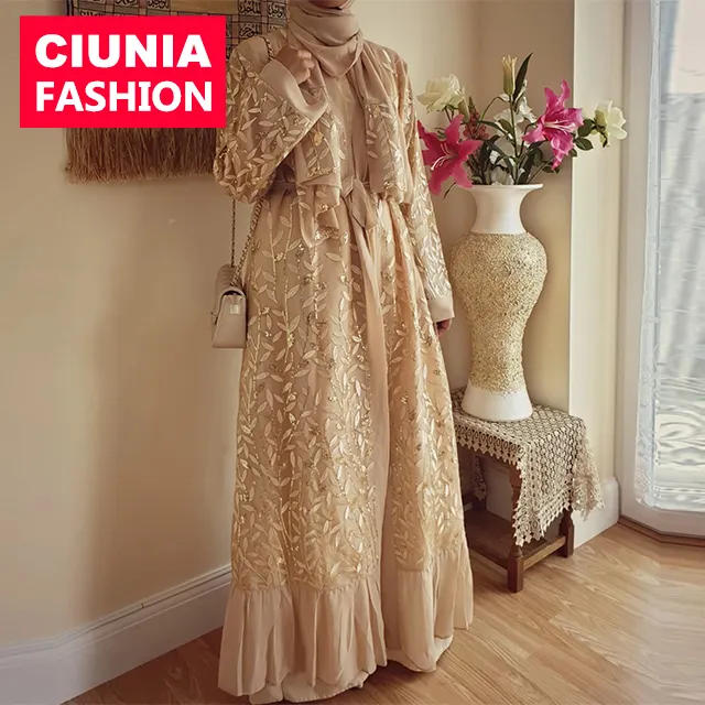 1711 # Phụ Nữ Hồi Giáo Mở Abaya Dress Belt Hồi Giáo Maxi Cho Phụ Nữ Dubai Abaya 2019