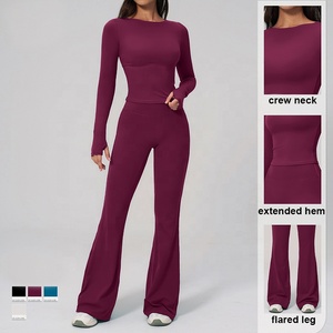 Ensemble de <span class=keywords><strong>sport</strong></span> pour femmes de haute qualité, haut à manches longues, pantalon évasé taille haute, activités de plein air, course à pied, fitness, respirant, gym, yoga - Product Image 2