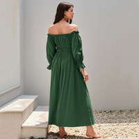 250 Robe Longue Manches Bouffantes Épaules Dénudées, Décontractée, Vêtement Femme de Seconde Main, Premier Choix, à Volants