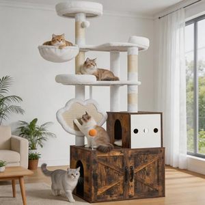 Modern Wooden Condo Storage Furniture 64" Tall Hidden <b>Litter</b> Cabinet Multi-Tier Play Platform Waterproof Indoor Sundry - Product Image 2